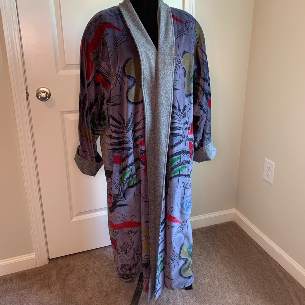 Vintage 1980s Escada by Margaretha Ley Soft Velvet Long Jacket Abstract Faces